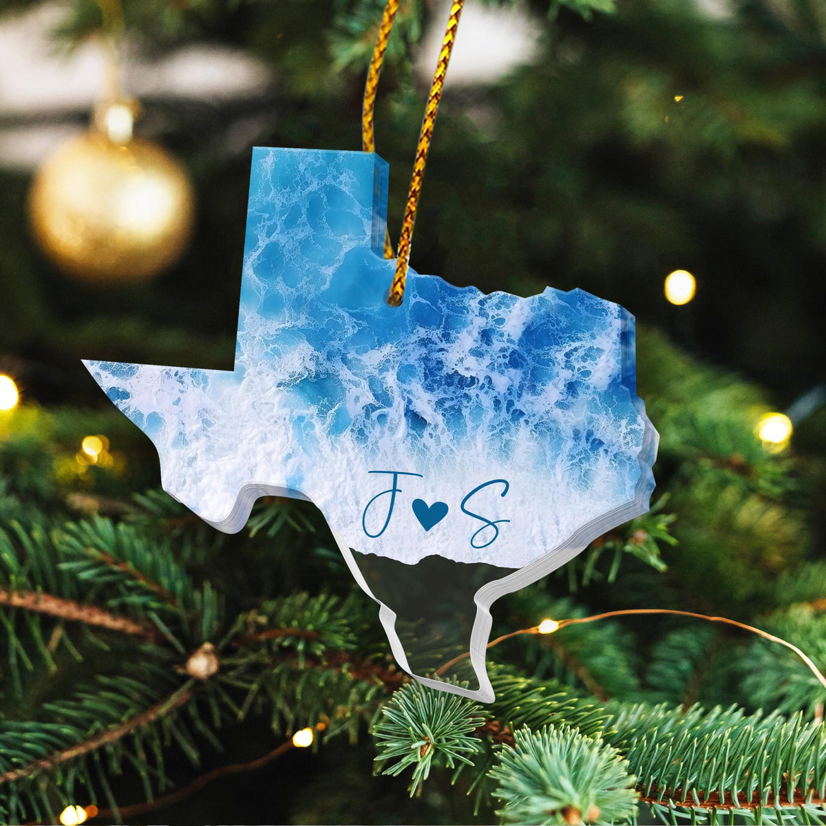 Personalized Engagement Ornament, Custom State Beach Engagement Ornament, Christmas Gift For Couples, Anniversary Gift, Engagement 2025 Gift