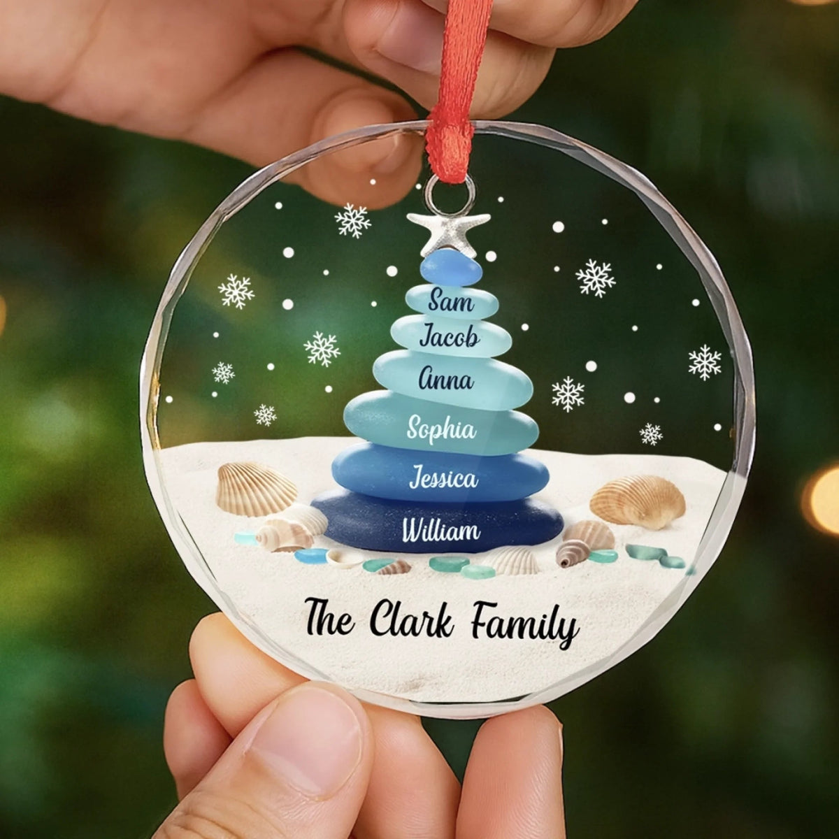 Waves Bring Sea Glass Family Closer - Personalized Crystal Ornament - Christmas Gift For Family