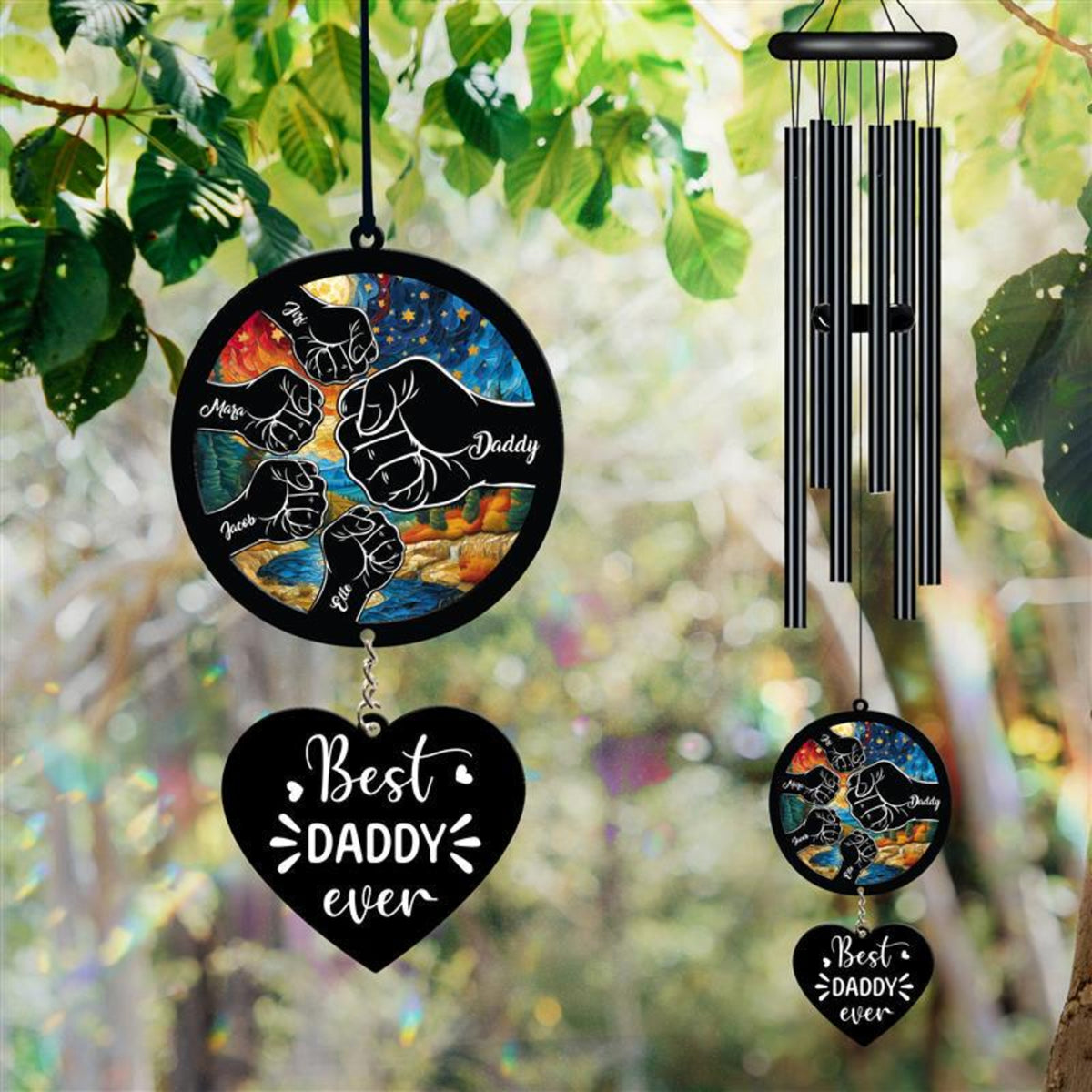 Personalized Wind Chime For Father's Day, Best Dad Ever, Fist Bump, Dad and Kids, Custom Kid Names, Unique Gift, Gift For Papa