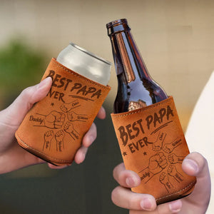 Dad Grandpa & Kid Fist Bump - Personalized Leather Can Cooler - Gift For Dad, Grandpa, Father's Day