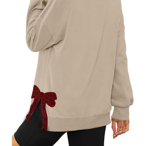 Merry Side Bow Cut-Out Sweatshirt With Glitter, Trendy Coquette Bow, Custom Side Bow Applique Christmas Sweatshirt, Merry Christmas Sweater