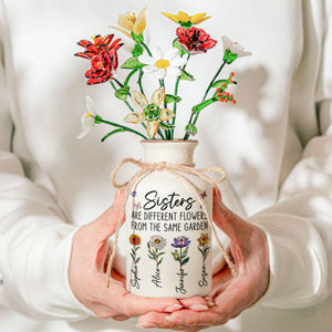 Sisters Are Different Flowers - Personalized Ceramic Vase With Glass Flowers - Gift For Sisters, Siblings, Besties
