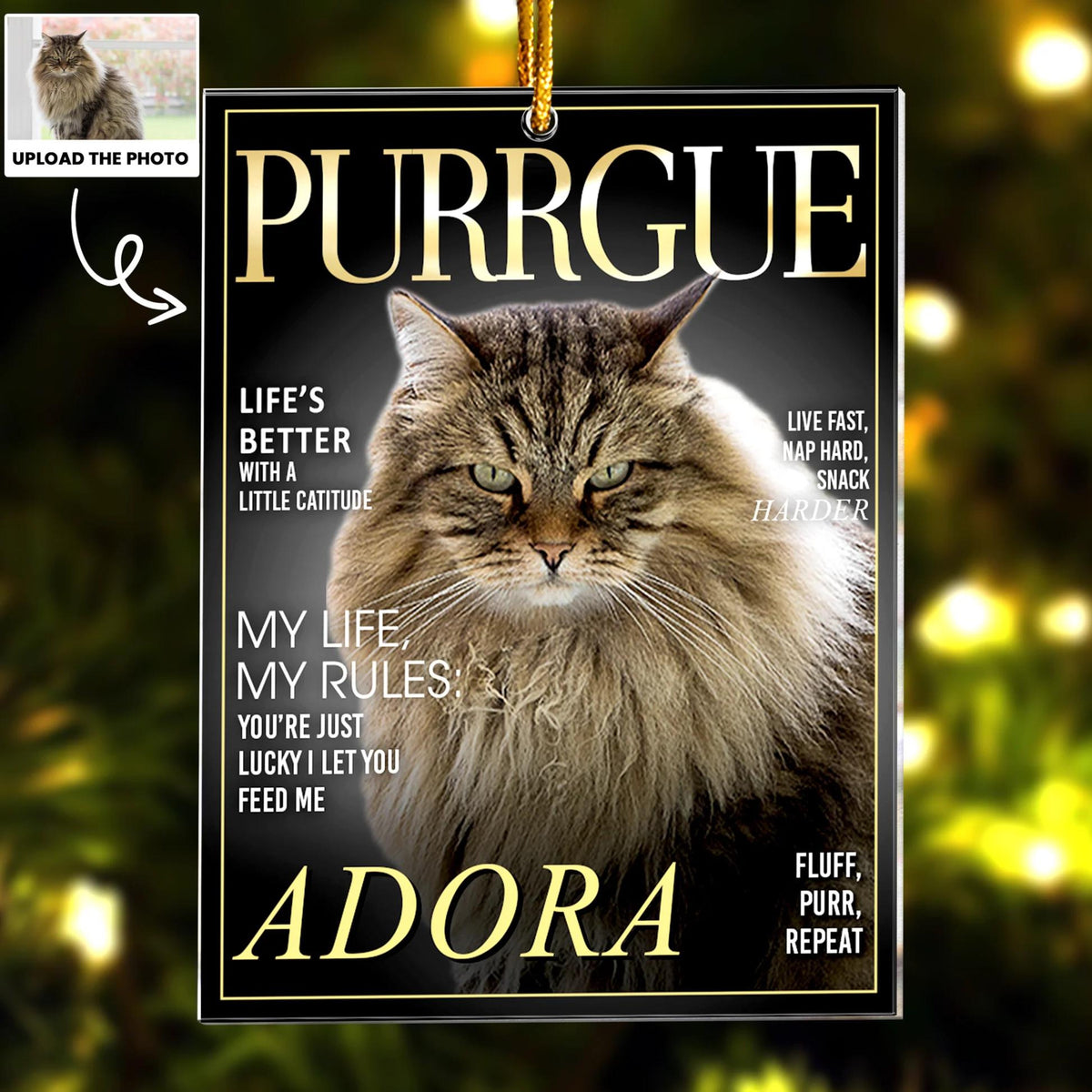 Personalized Pet Christmas Ornament, Custom Dogue Purrgue Magazine Ornament, Personalized Pet Acrylic Photo Ornament, Pet Lovers, Christmas Gifts