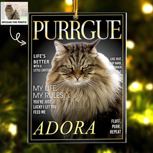 Personalized Pet Christmas Ornament, Custom Dogue Purrgue Magazine Ornament, Personalized Pet Acrylic Photo Ornament, Pet Lovers, Christmas Gifts