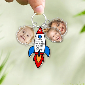Love You To The Moon And Back Keychain, Personalized Baby Face Keyring, Father's Day Gift from Son Daughter, Gift for Husband, New Dad Gift