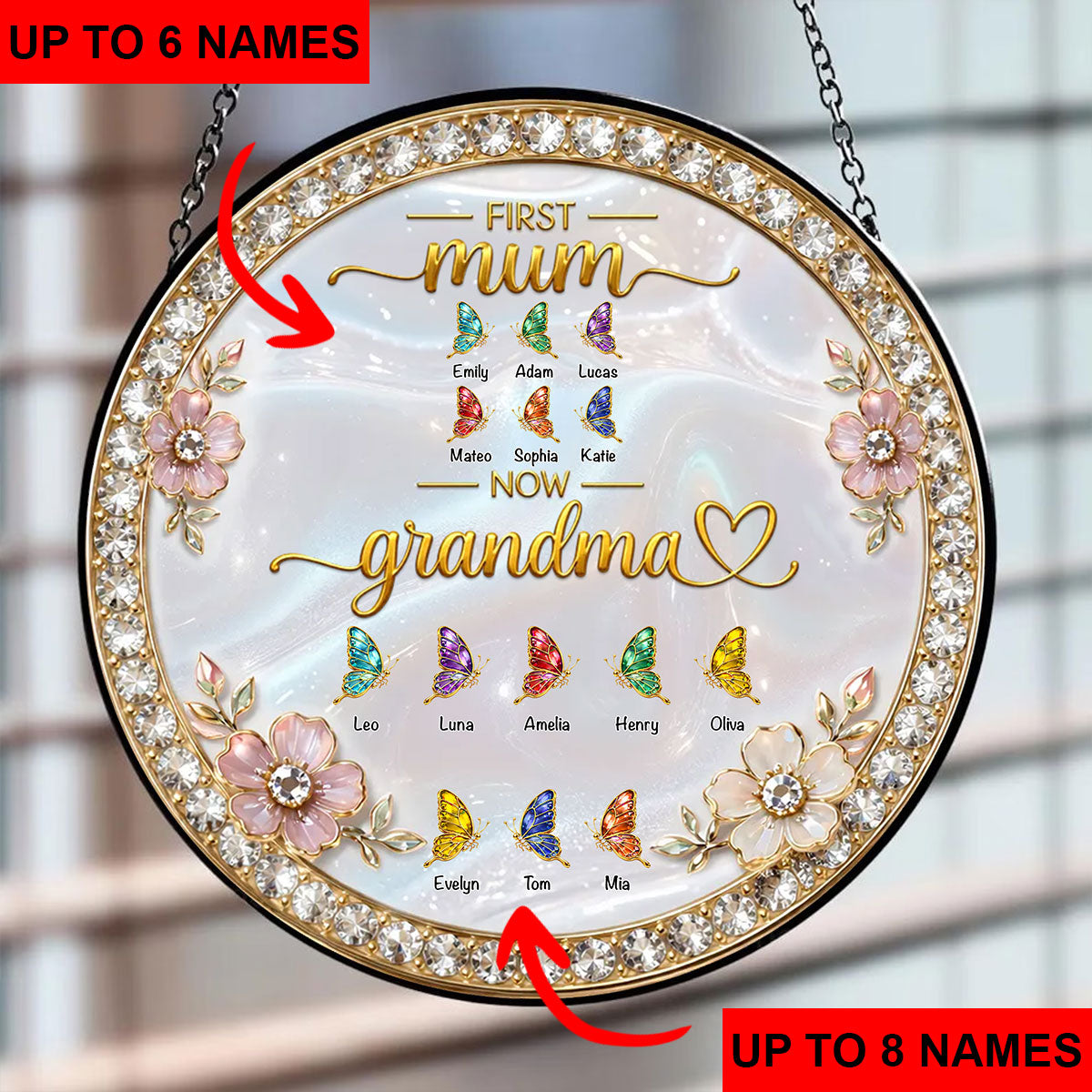 First Mom Now Grandma 2 - Personalized Custom Window Hanging Suncatcher