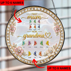 First Mom Now Grandma 2 - Personalized Custom Window Hanging Suncatcher
