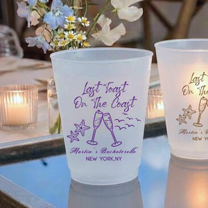 Personalized Frosted Plastic Cups, Last Toast on the Coast Cups, Beach Bachelorette Party Cups, Custom Bridal Shower Cups Favor Drinkware