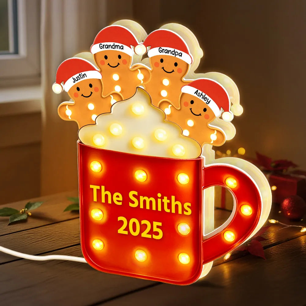 Gingerbread Family - Personalized Light Box - Gift For Family, Christmas Home Decoration