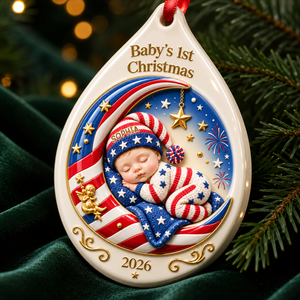 Baby’s First Christmas Moon Ornament - Real 3D Raised Ornament