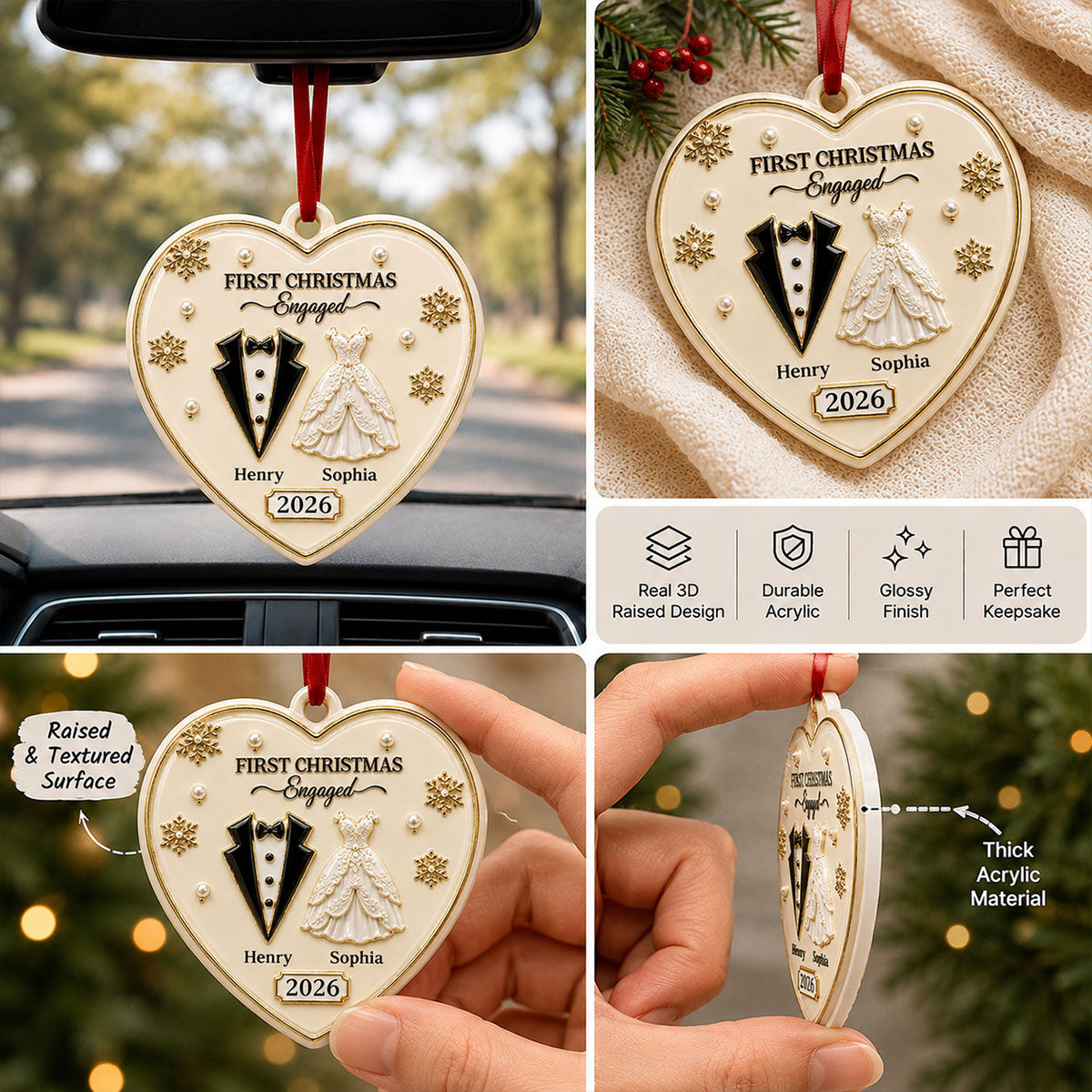 First Christmas as Mr & Mrs - Real 3D Raised Ornament