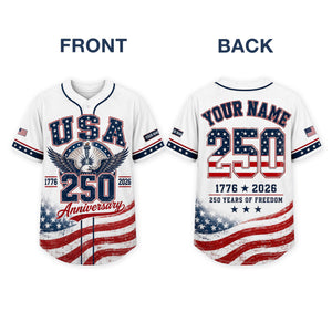 Personalized USA 250 Anniversary Baseball Jersey, Custom Patriotic Shirt, 4th of July Gift 1776