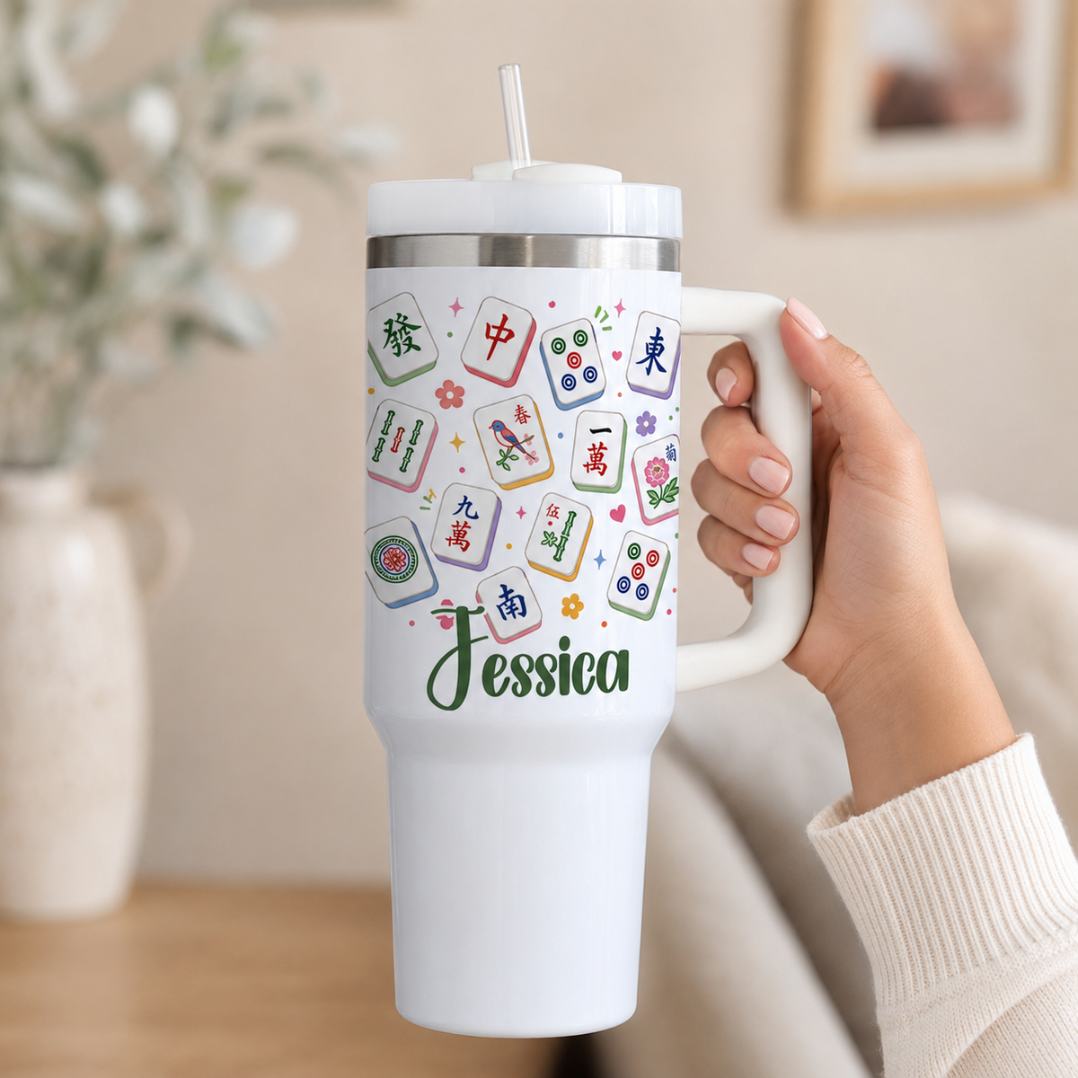 Personalized Mahjong Tumbler | Mahjong Gift for Women | Funny Mahjong Cup I Chase Dragons | Mahjong Player Gift | 40oz Tumbler
