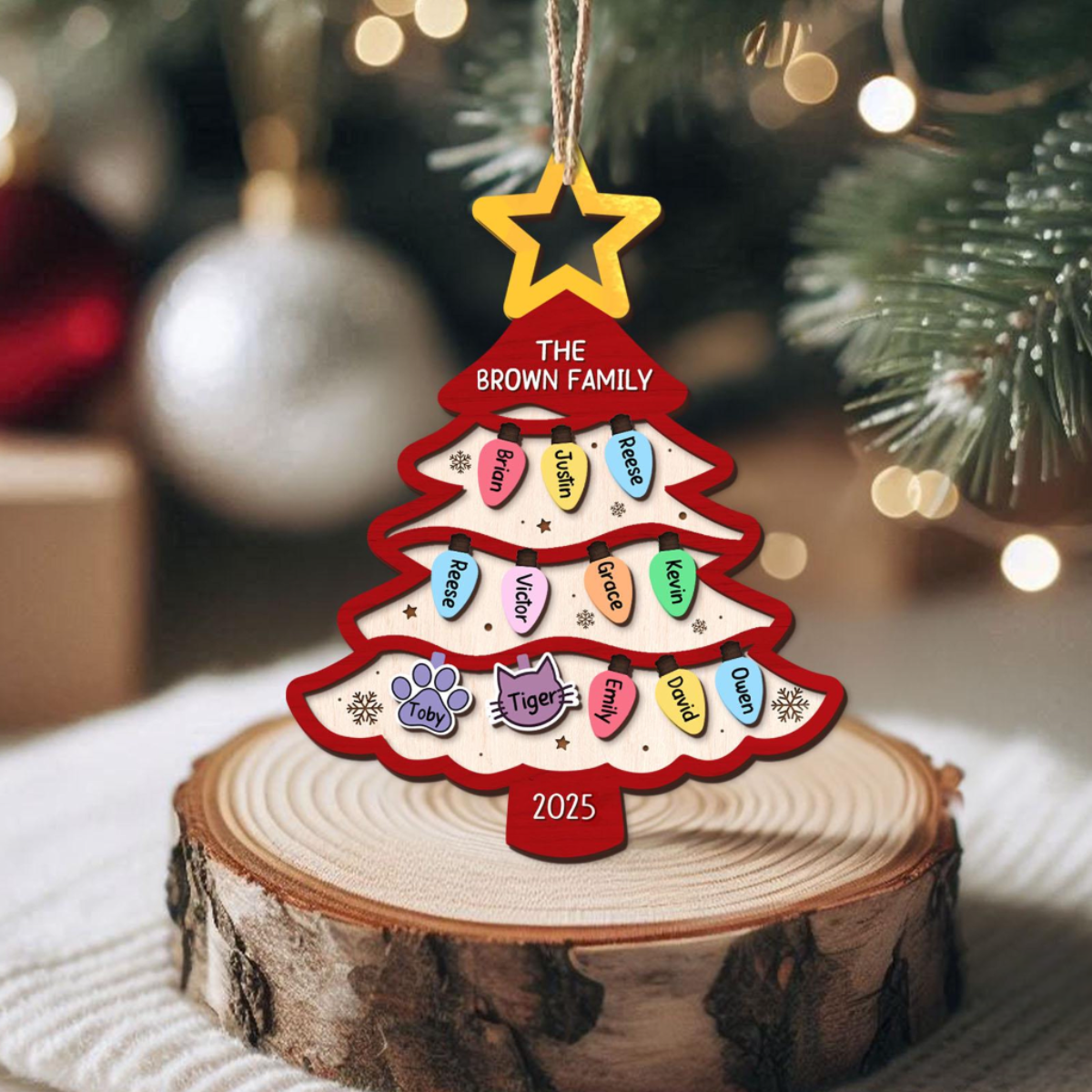 Personalized Family Tree Ornament 2025, Custom Family With Pet Ornament, Large Family Ornament, 2025 Christmas Ornament, Christmas Gifts