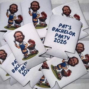 Personalized Face Grilling Bachelor or Birthday Party Can Cooler BBQ Cookout-I do BBQ, Barbe-TWO