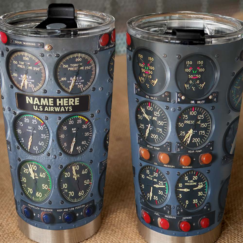 Custom Name Gifts For Pilot Tumbler Cup with Flight Instruments Panel