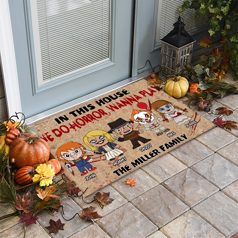 In This House, We Do Horror, Gift For Family, Personalized Doormat, Horror Movie Family Doormat, Halloween Gift