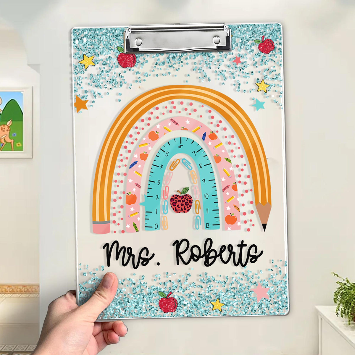 Personalized Teacher Appreciation Gifts, Custom Rainbow Teacher Clipboard, Teacher Name Clipboard, Back To School, End Of Year School Gift