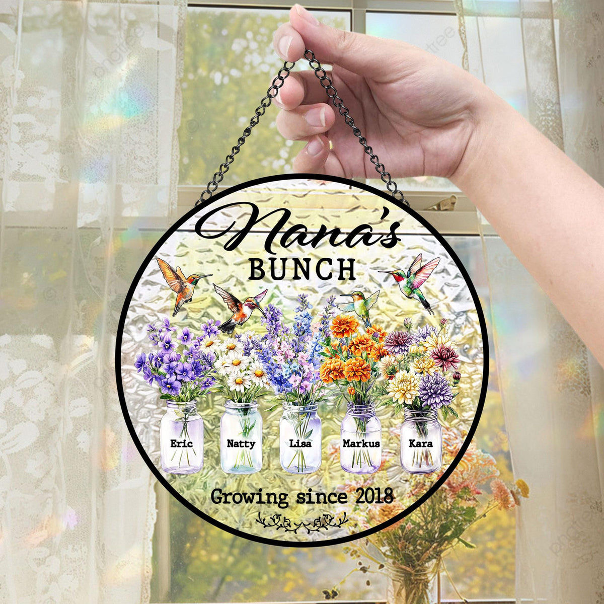 Nana's Bunch - Personalized Suncatcher Stained Glass - Window Hanging Decor Gift For Mom, Grandma, Mother's Day Gift