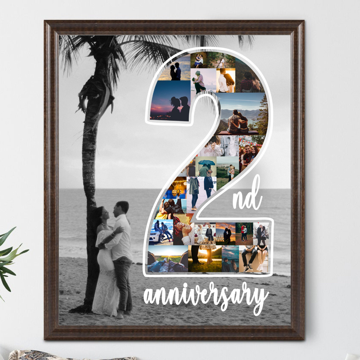 Personalize Second Anniversary Gift for husband, 2 Year Anniversary Gift for Him, Number 2 Collage Gift