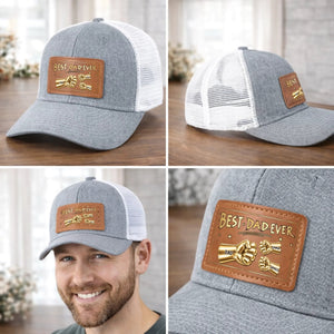 Best Dad Ever Gold Fist Bumps - Personalized Leather Label Net hat - Gift For Dad Papa, Father's Day Gift