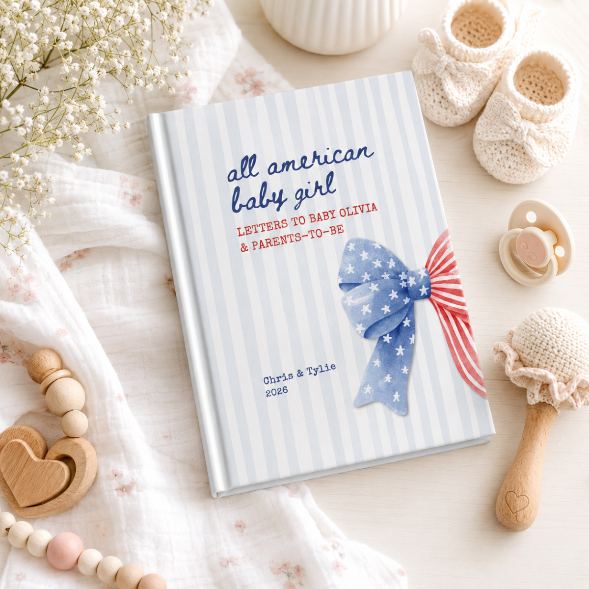 All American Baby Girl Shower Letter Notebook, Custom USA Baby Sprinkle Guest Book, Letters to Baby Patriotic Americana Baby Shower Book