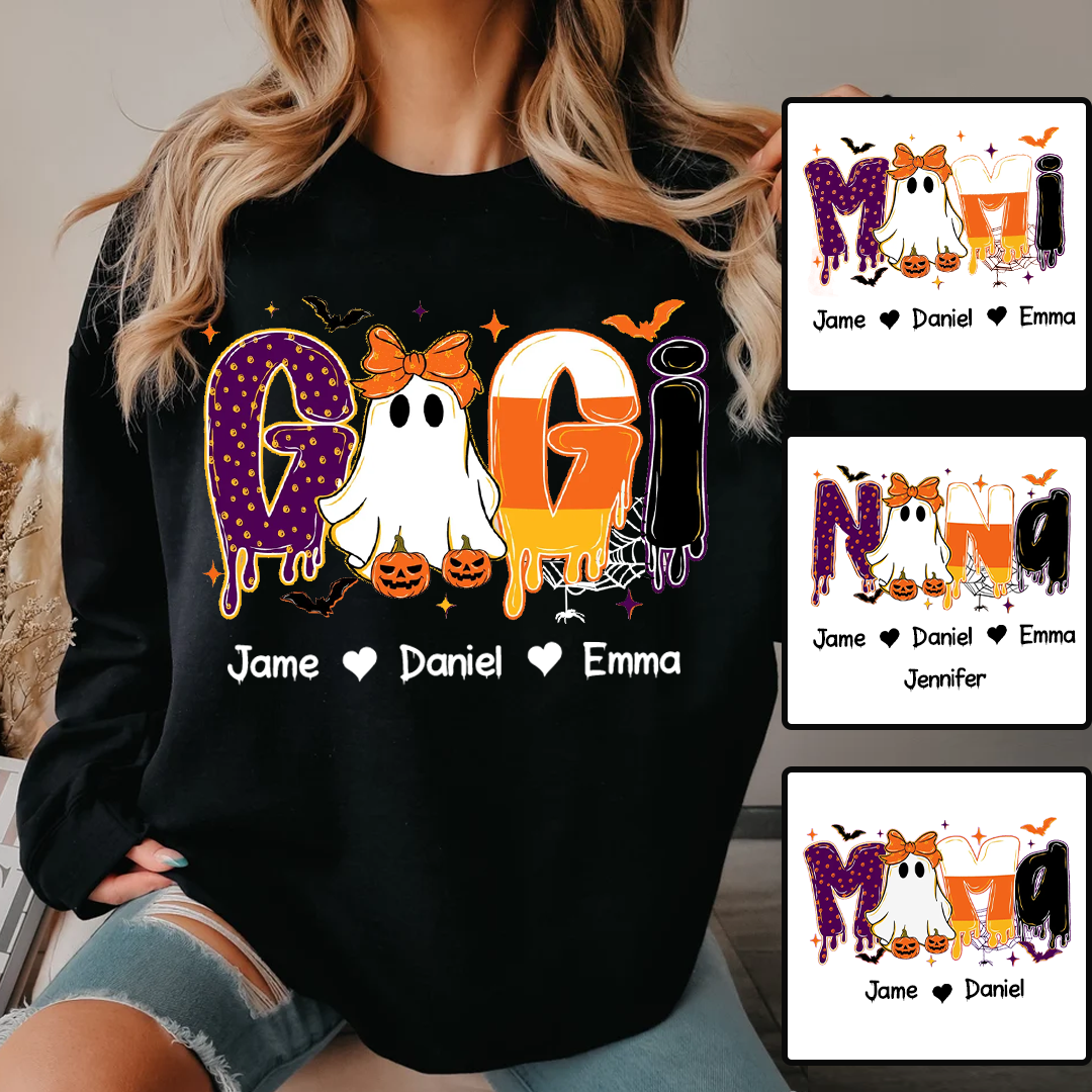 Preppy Halloween Gigi Cute Ghost Grandma and Grankids Shirt - Personalized Apprel - Gift For Grandma, Halloween Gift