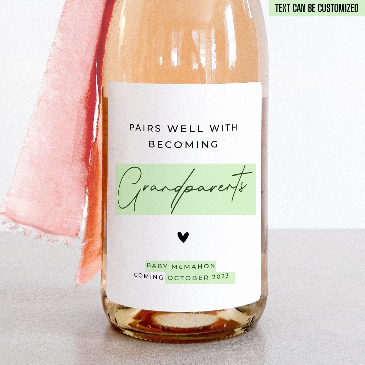 Pregnancy Announcement New Grandparent Gift, Pregnancy Reveal Champagne Label for Baby Reveal