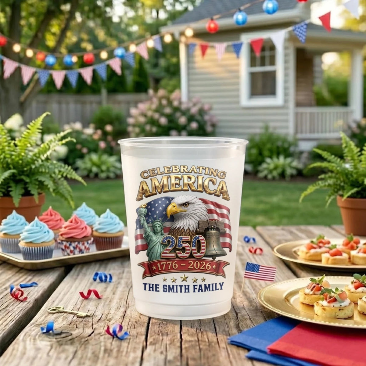 Celebrating National Birthday - Personalized Plastic Frosted Water Cup - Patriotic Gift For Family, 4th Of July Gift