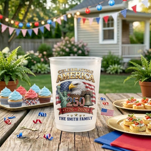 Celebrating National Birthday - Personalized Plastic Frosted Water Cup - Patriotic Gift For Family, 4th Of July Gift