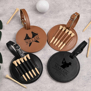 Engraved Leather Golf Bag Tag with Tees: Personalized Golf Gift