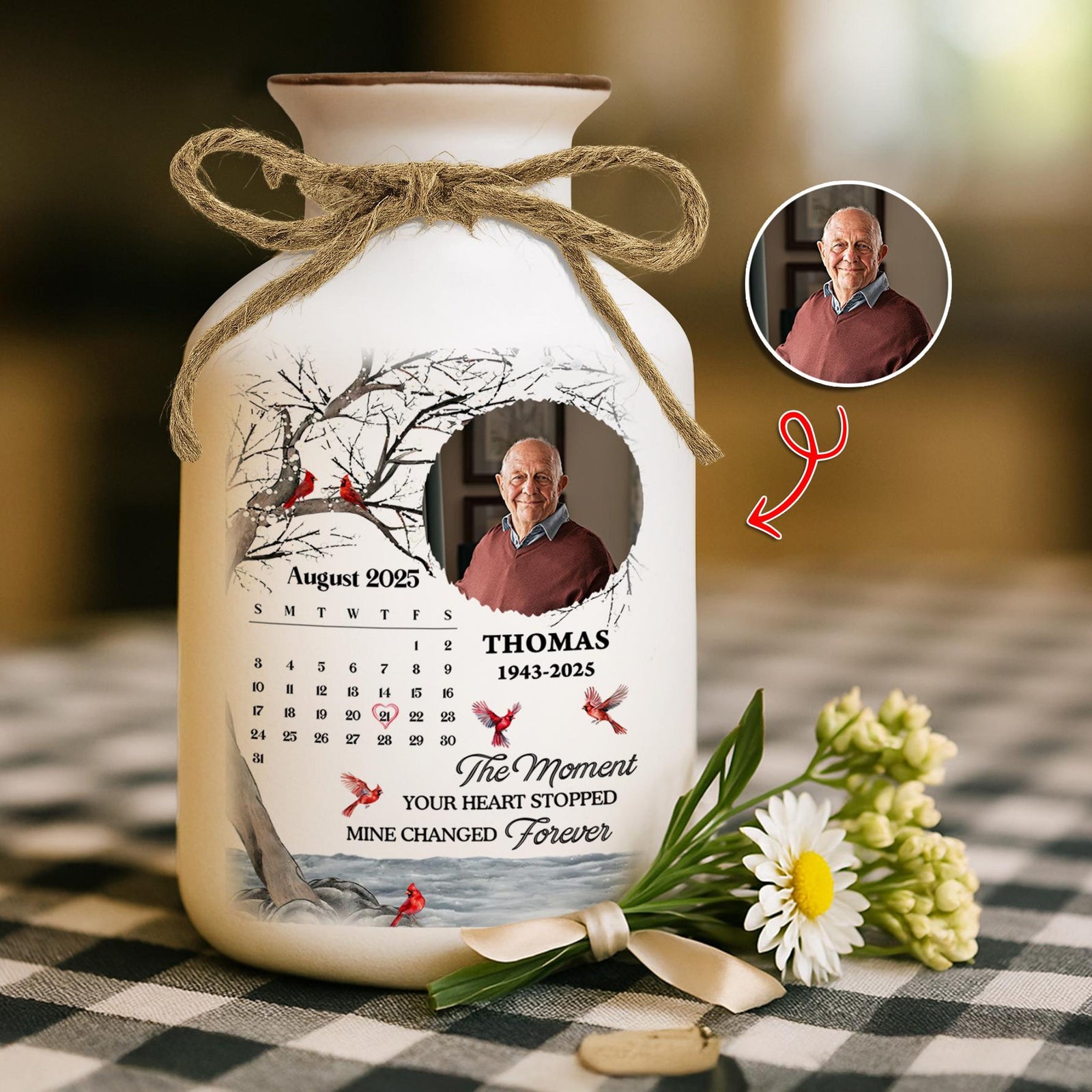 Custom Memorial Vase, Sympathy Gift, Personalized Photo Vase, Remembrance Gift for Loss of Loved One, In Loving Memory, Grief Gift