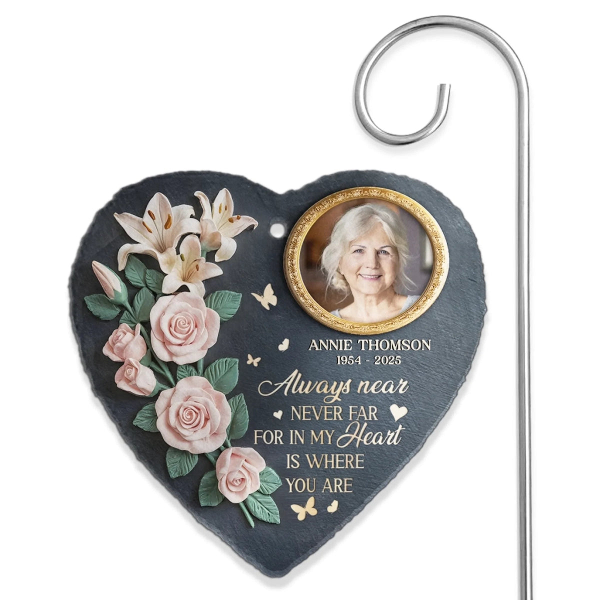 In My Heart Is Where You Are Roses And Lilies - Personalized Slate Plaque - Sympathy Gift For Family Members, Memorial Gift