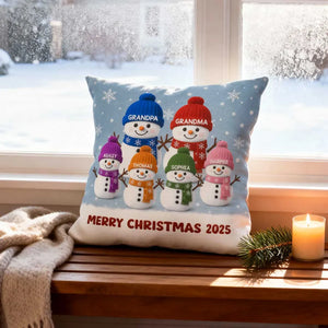 3D Effect Velvet Texture Christmas Snowman - Personalized Pillow - Christmas Gift For Family