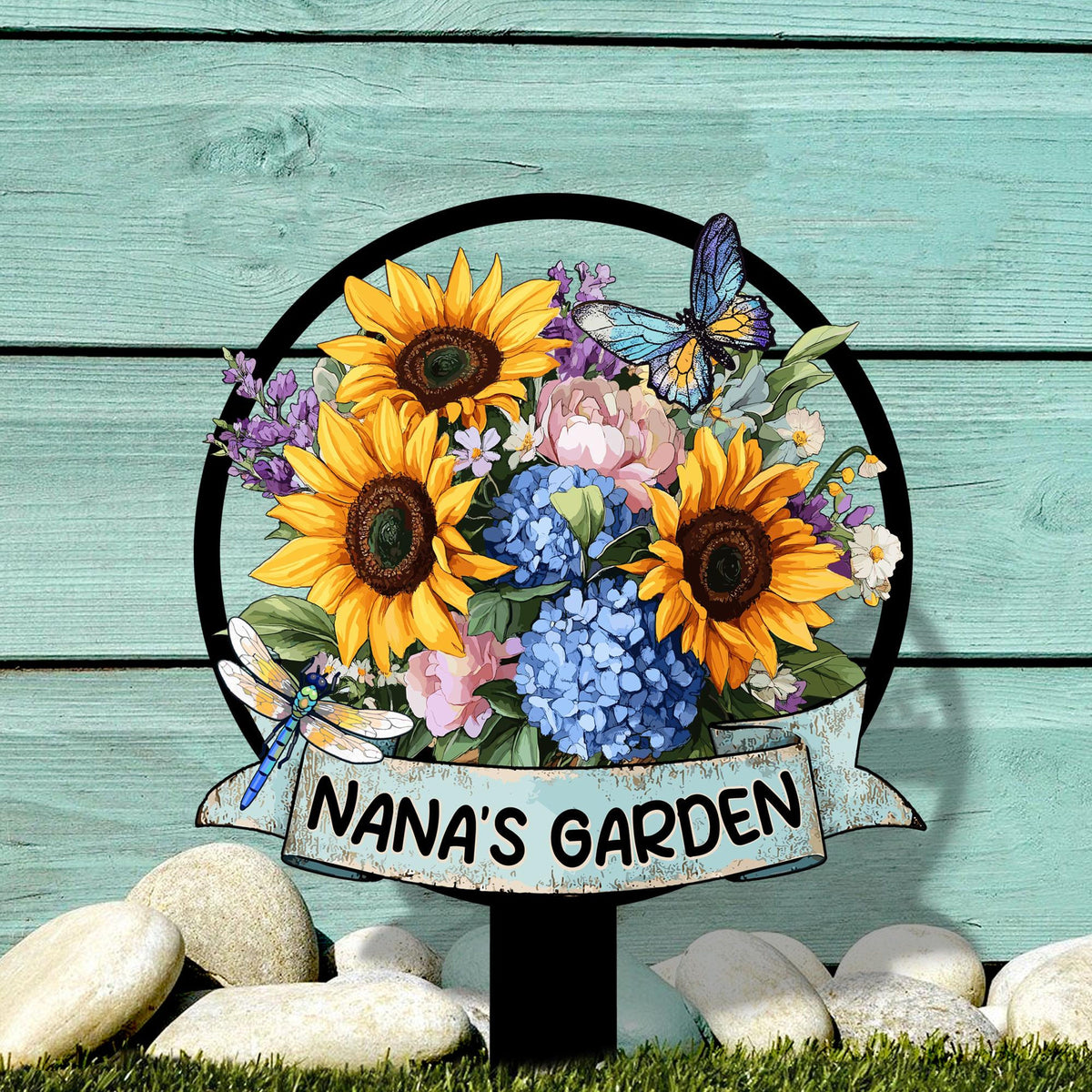 Nana's Garden Sunflower & Butterfly - Personalized Cut Metal Sign - Gift For Grandma, Gardening Gift