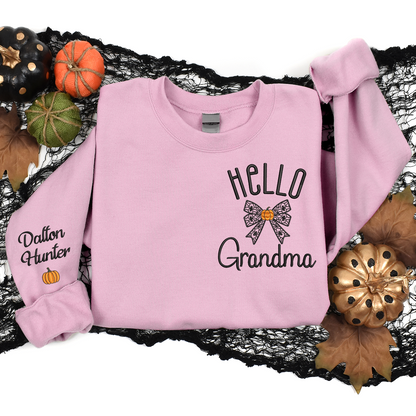 Hello Halloween Gift for Grandma and Kids - Embroidered Apparel - Halloween Coquette Gift For Grandma Mommy