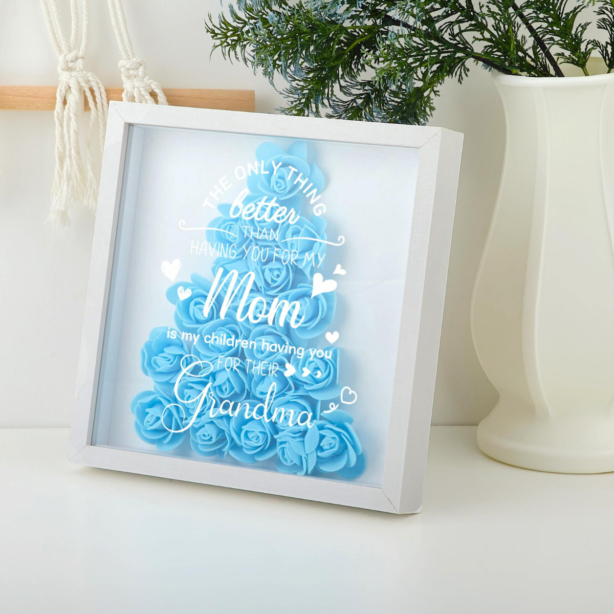 Personalized Mom Flower Shadow Box, Mother Day Gift, Mom's Rose Frame Box, Flower Gift Box for Mom, Birthday Gift, Unique Dad's Day Gift Box