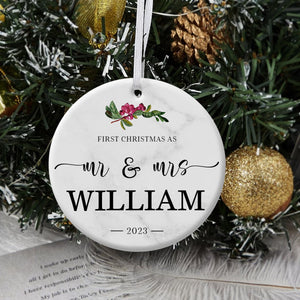 Married First Christmas Mr & Mrs - Personalized Ornament - Christmas Gift