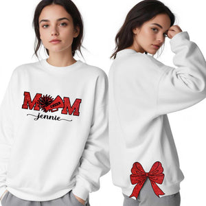 Custom Cheer Mom Side Bow Cut-Out Sweatshirt With Glitter, Trendy Coquette Bow, Cheer Mom Sweatshirt Cheer Gift Glitter Cheerleader Coquette