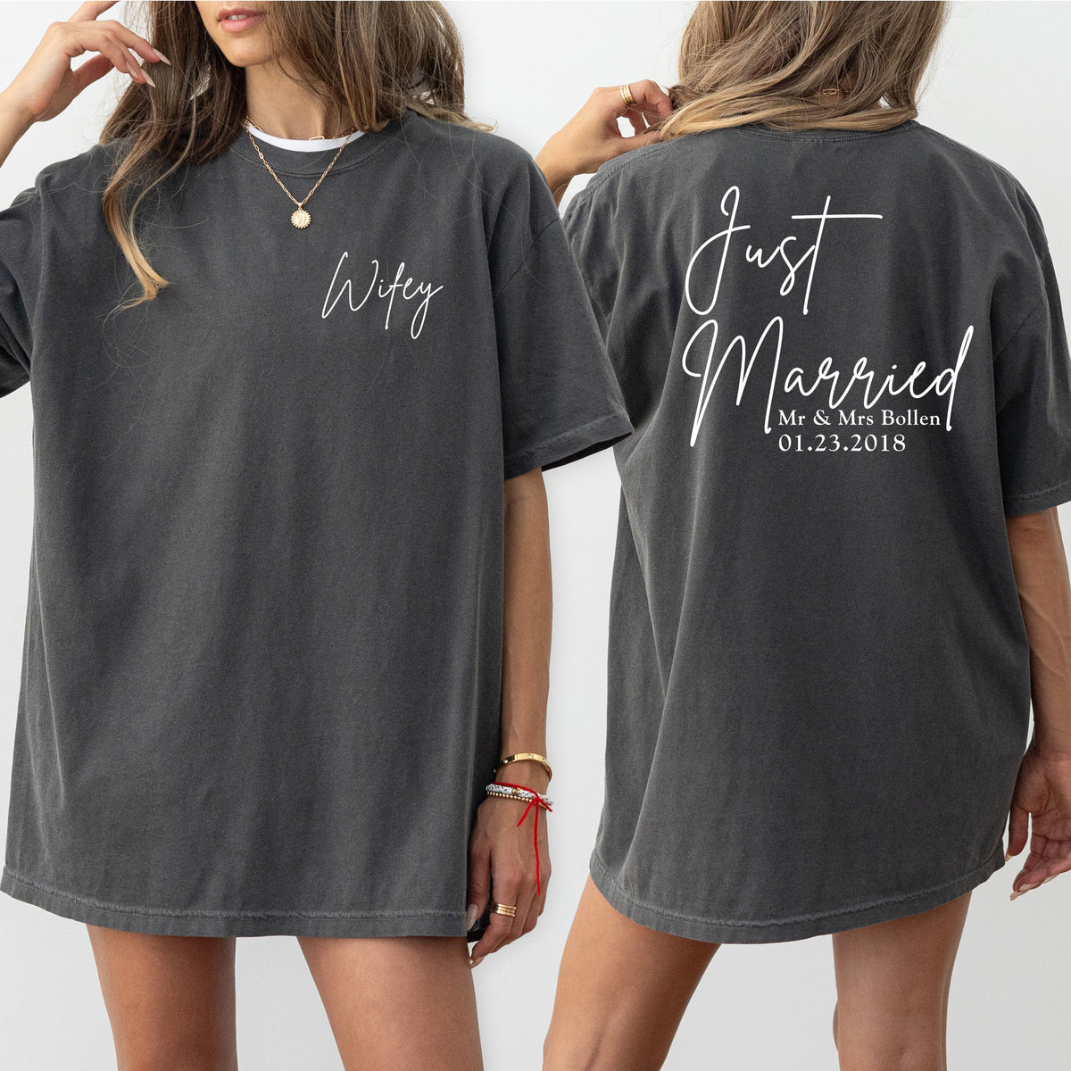 Hubby Wifey Just Married - Personalized Shirt - Gift For Couple