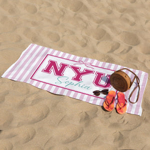 Personalized Coquette School Striped Beach Towel: College University Pride Spirit Gift, High School Graduation Gift, Class Of 2026 Gift