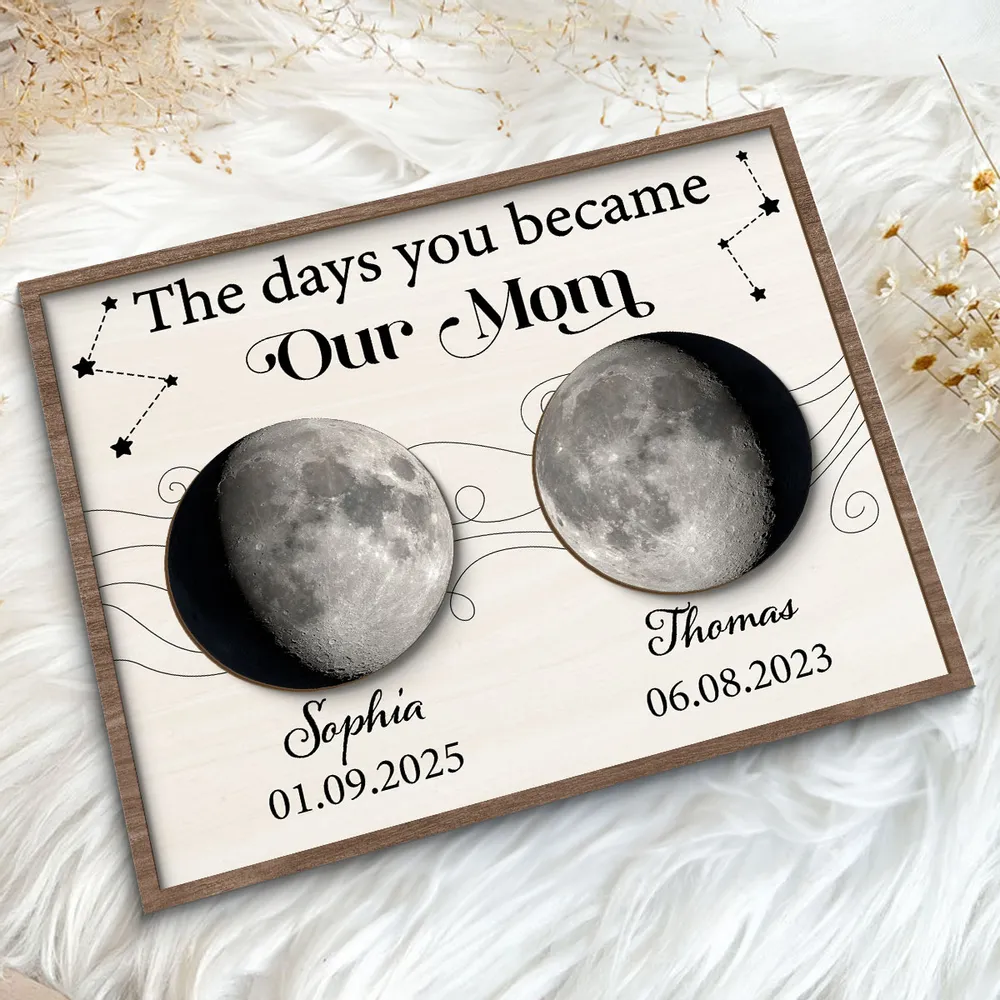 The Day You Became Mom - Personalized Layered Wooden Picture Frame - Gift For Mom, Mother's Day, Birthday Gift