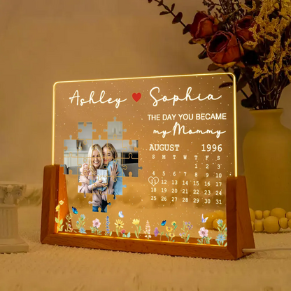 The Day You Became My Mom Upload Photo Puzzle Calendar - Personalized Desk Name Plate - Gift For Mom, Mother's Day, Birthday Gift