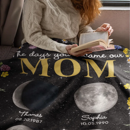 The Day You Became My Mom Custom Moon Phase - Personalized Blanket - Gift For Mom, Mother's Day, Birthday Gift