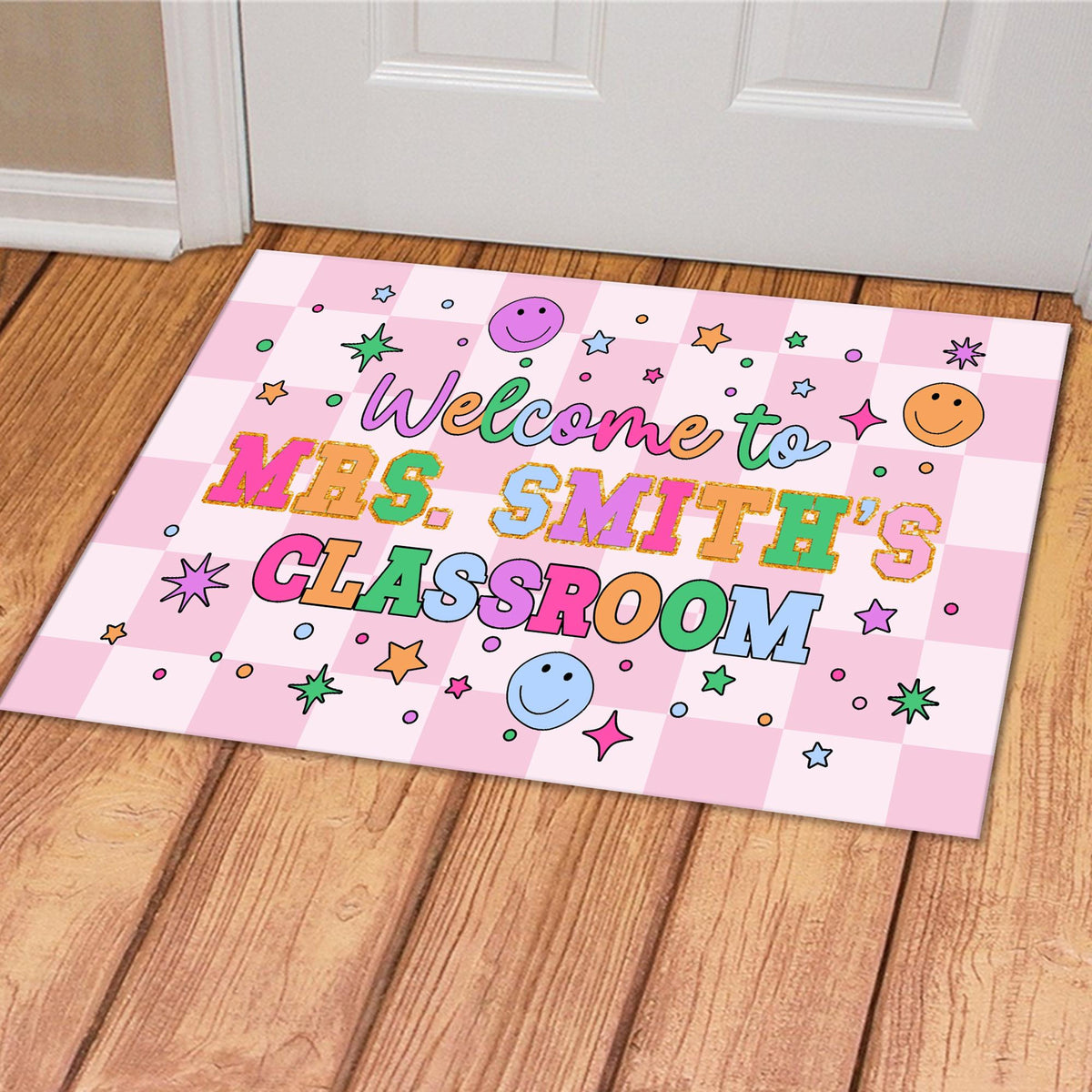 Personalized Name Classroom Doormat, Teacher Gift, Back To School Decor, Class Decoration, Groovy Door Mat, Office Door Decor