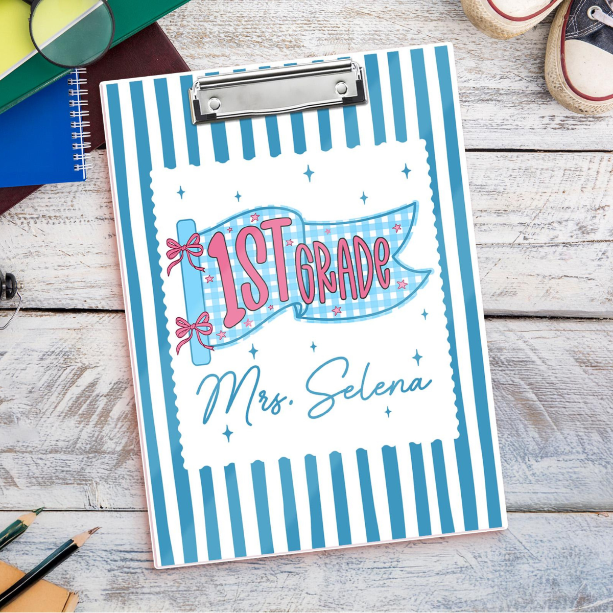 Custom Teacher Pennants Flag Teacher Clipboard: Striped Acrylic Clipboard With Teacher Name, Back to School Gifts, Teacher Appreciation Gift