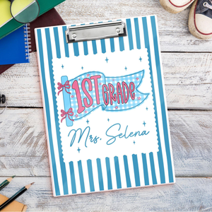 Custom Teacher Pennants Flag Teacher Clipboard: Striped Acrylic Clipboard With Teacher Name, Back to School Gifts, Teacher Appreciation Gift