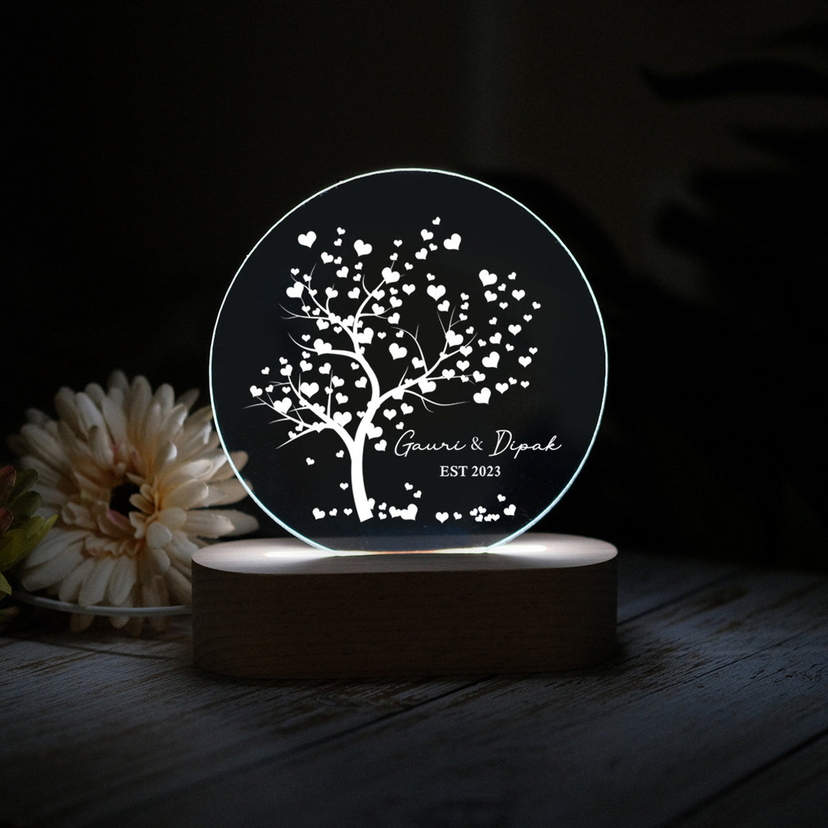 Tree of Hearts Personalized Couples LED Night Light, Anniversary Gift, Valentine's Day Gift For Couple