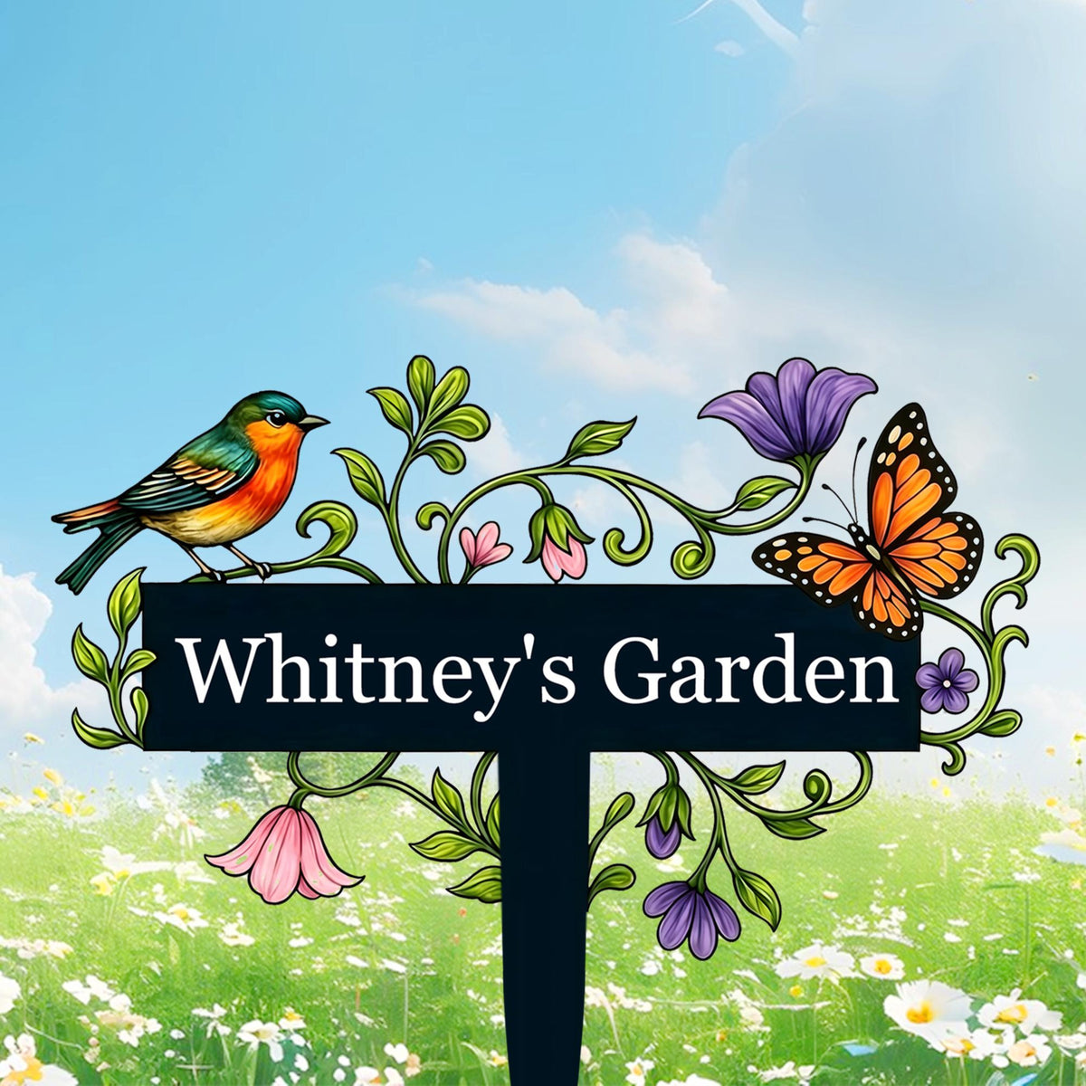 Personalized Garden Sign with Flowers, Custom Garden Name Sign, Metal Yard Art, Garden Decor, Gardening Gifts for Gardeners, Garden Plaque
