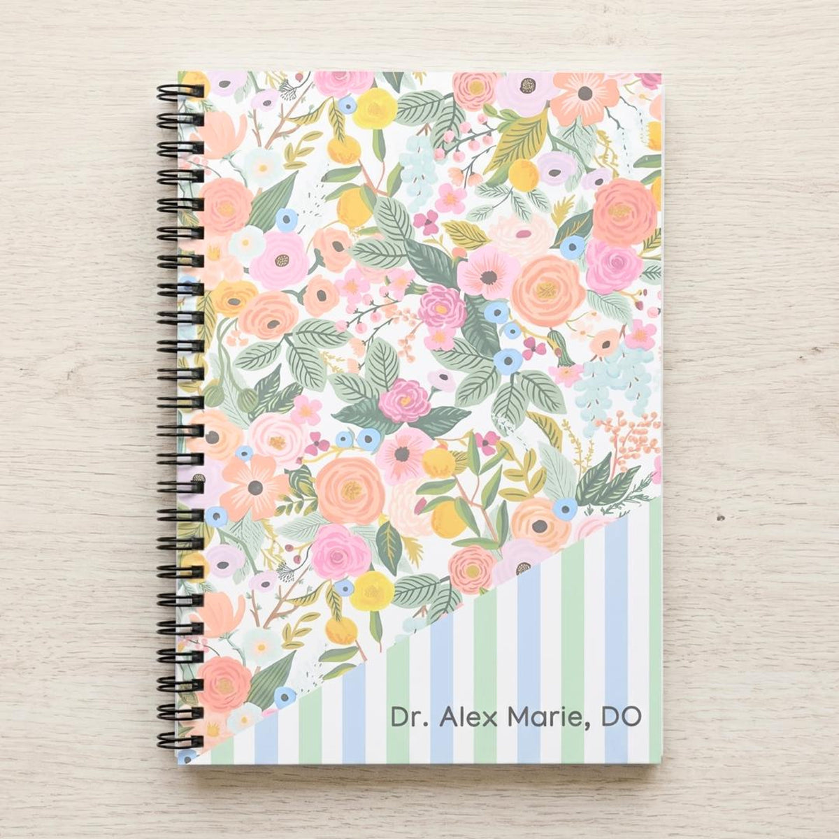 Personalized Spiral Notebook Gift for Her, Custom Floral Journal Stationary, Custom Text with Flowers, Cute Notebook Pink